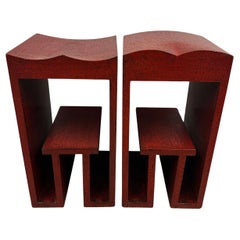 Retro Chinese Red Lacquered Bar Stool for Couple - a Pair