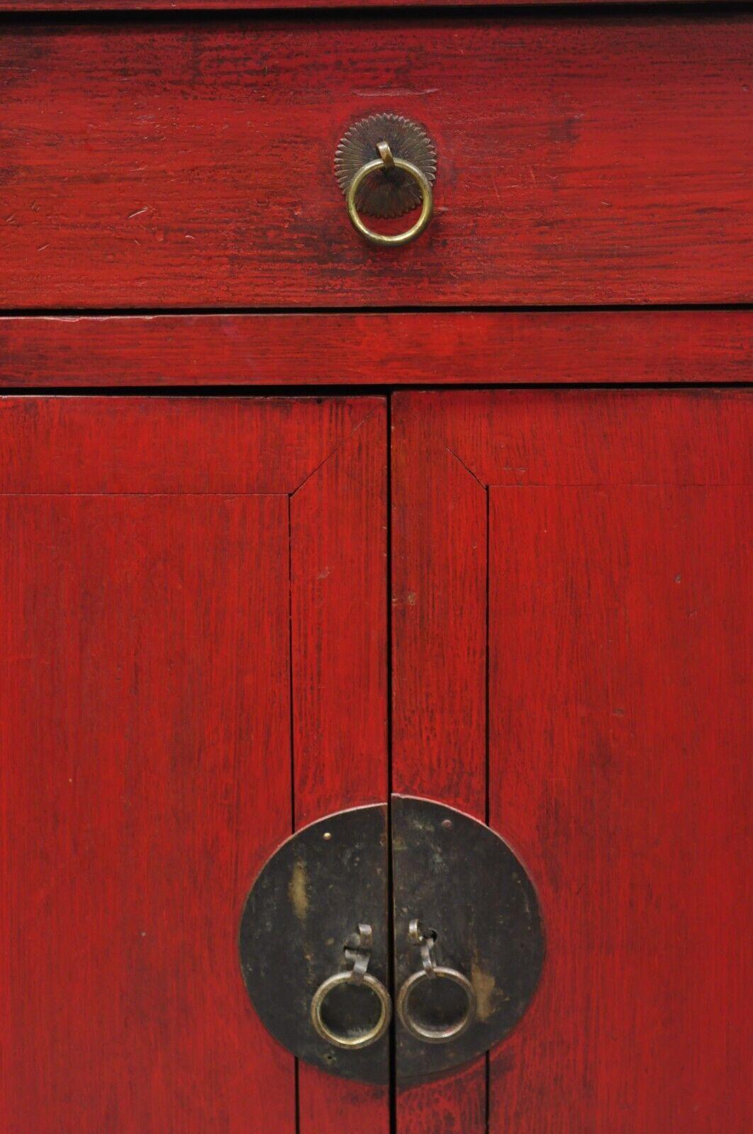 Chinoiserie Vintage Chinese Red Lacquered Cabinet Cupboard with Drawer and Swing Doors