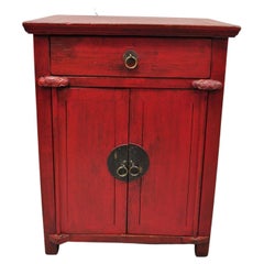 Vintage Chinese Red Lacquered Cabinet Cupboard with Drawer and Swing Doors