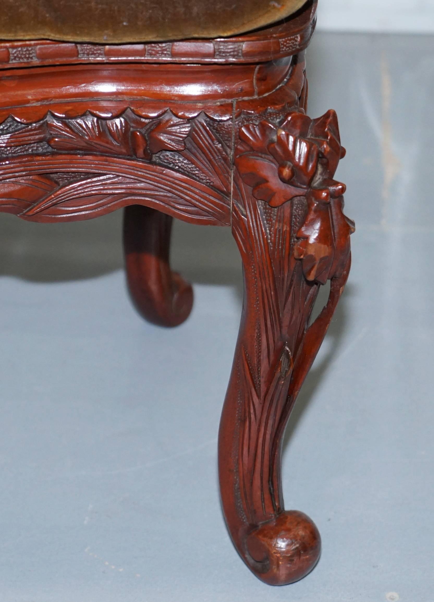 Vintage Chinese Red Lacquered Carved Elm Armchair with Heavy Foliage Detailing For Sale 7