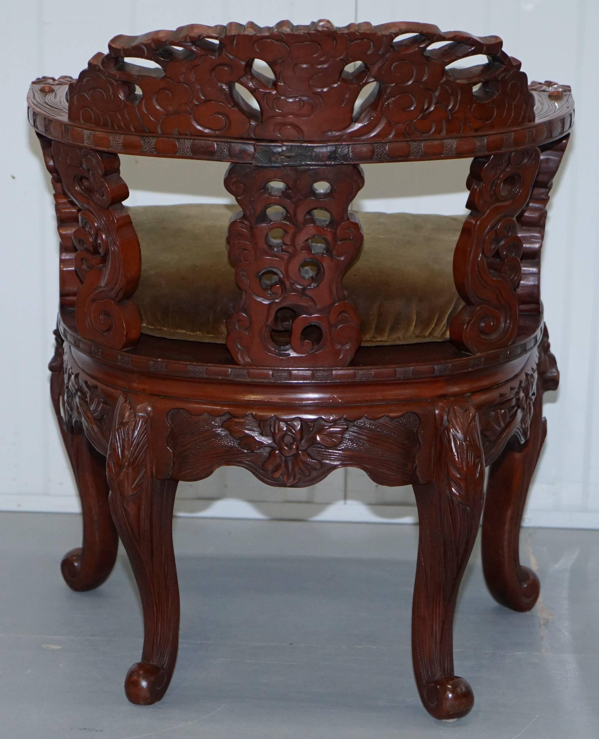 Vintage Chinese Red Lacquered Carved Elm Armchair with Heavy Foliage Detailing For Sale 10