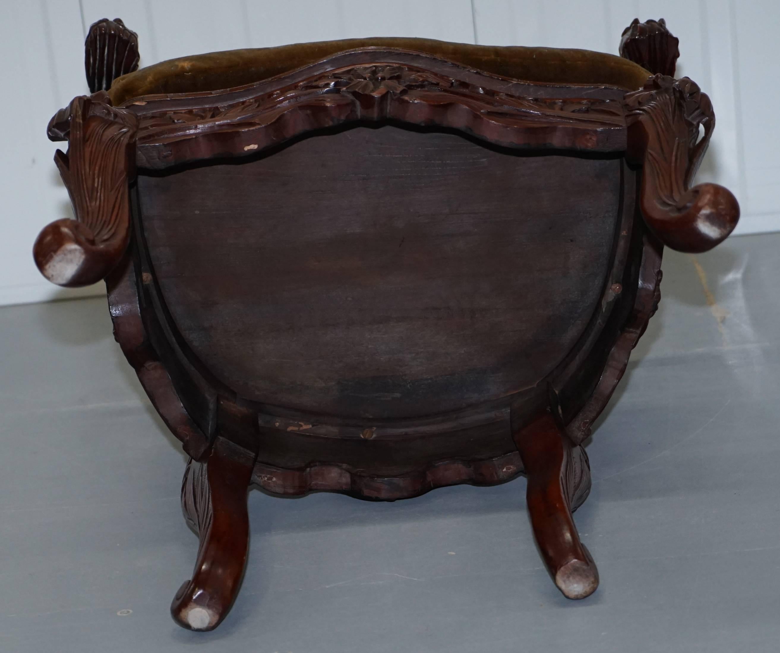 Vintage Chinese Red Lacquered Carved Elm Armchair with Heavy Foliage Detailing For Sale 14