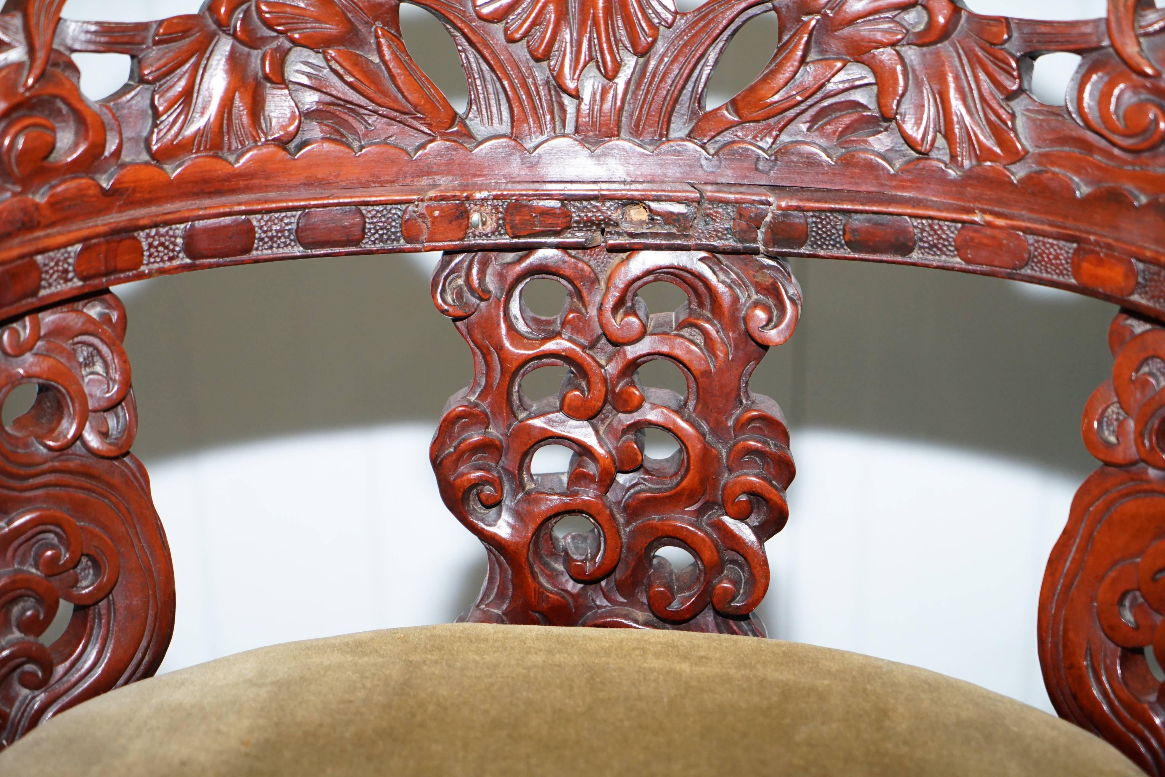 Vintage Chinese Red Lacquered Carved Elm Armchair with Heavy Foliage Detailing For Sale 3