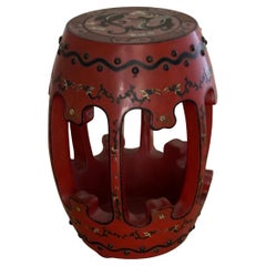 Vintage Chinese Red Lacquered Dragon Barrel Form Garden Stool