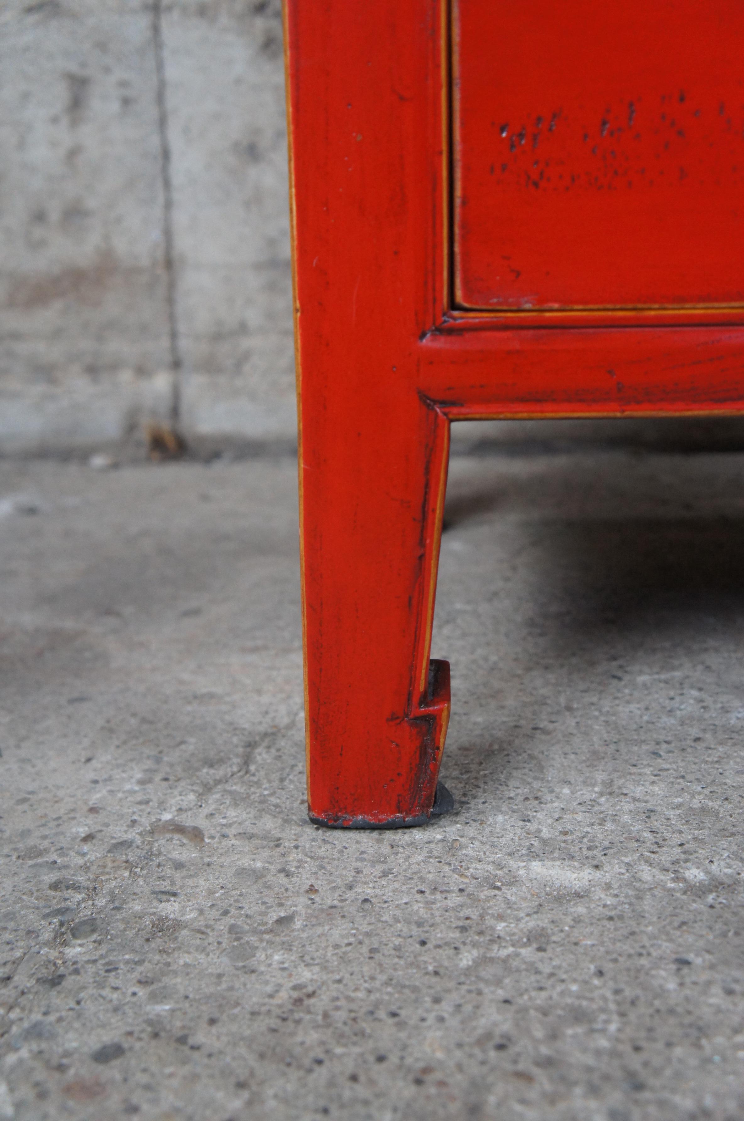 Vintage Chinese Red Lacquered Elm 5 Drawer Modern Tallboy Dresser Highboy Chest 2