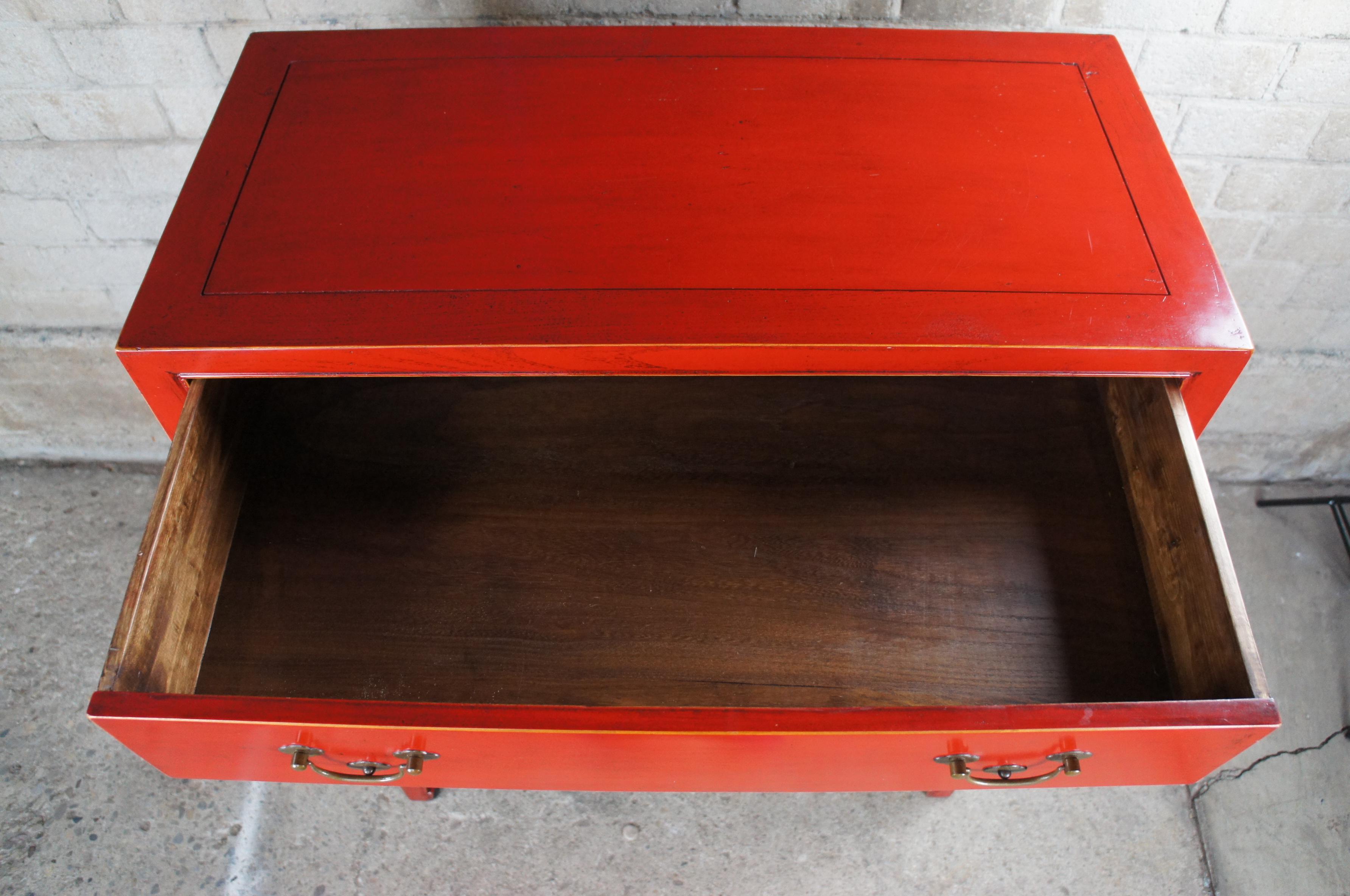 Vintage Chinese Red Lacquered Elm 5 Drawer Modern Tallboy Dresser Highboy Chest 3