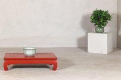 Vintage Chinese Red Lacquered Low Kang Table with Curved Legs