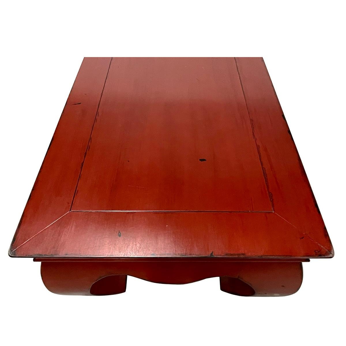 Vintage Chinese Red Lacquered Ming Dynasty Style Coffee Table For Sale 4