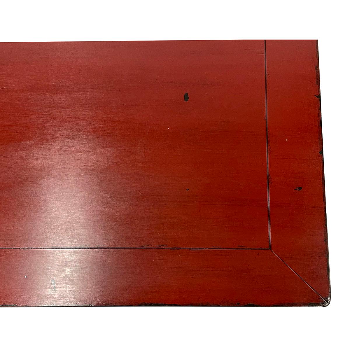 Vintage Chinese Red Lacquered Ming Dynasty Style Coffee Table For Sale 2