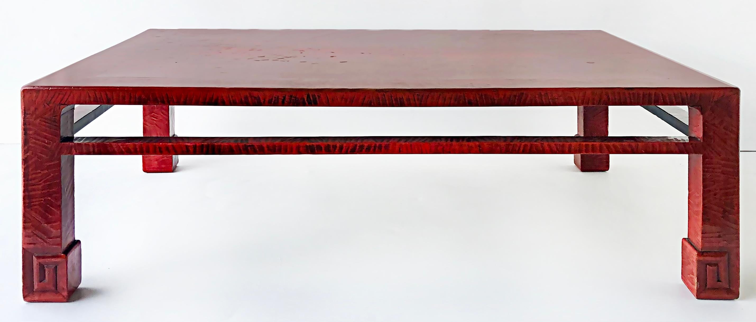Chinoiserie Vintage Chinese Red Lacquered Rectangular Coffee Table