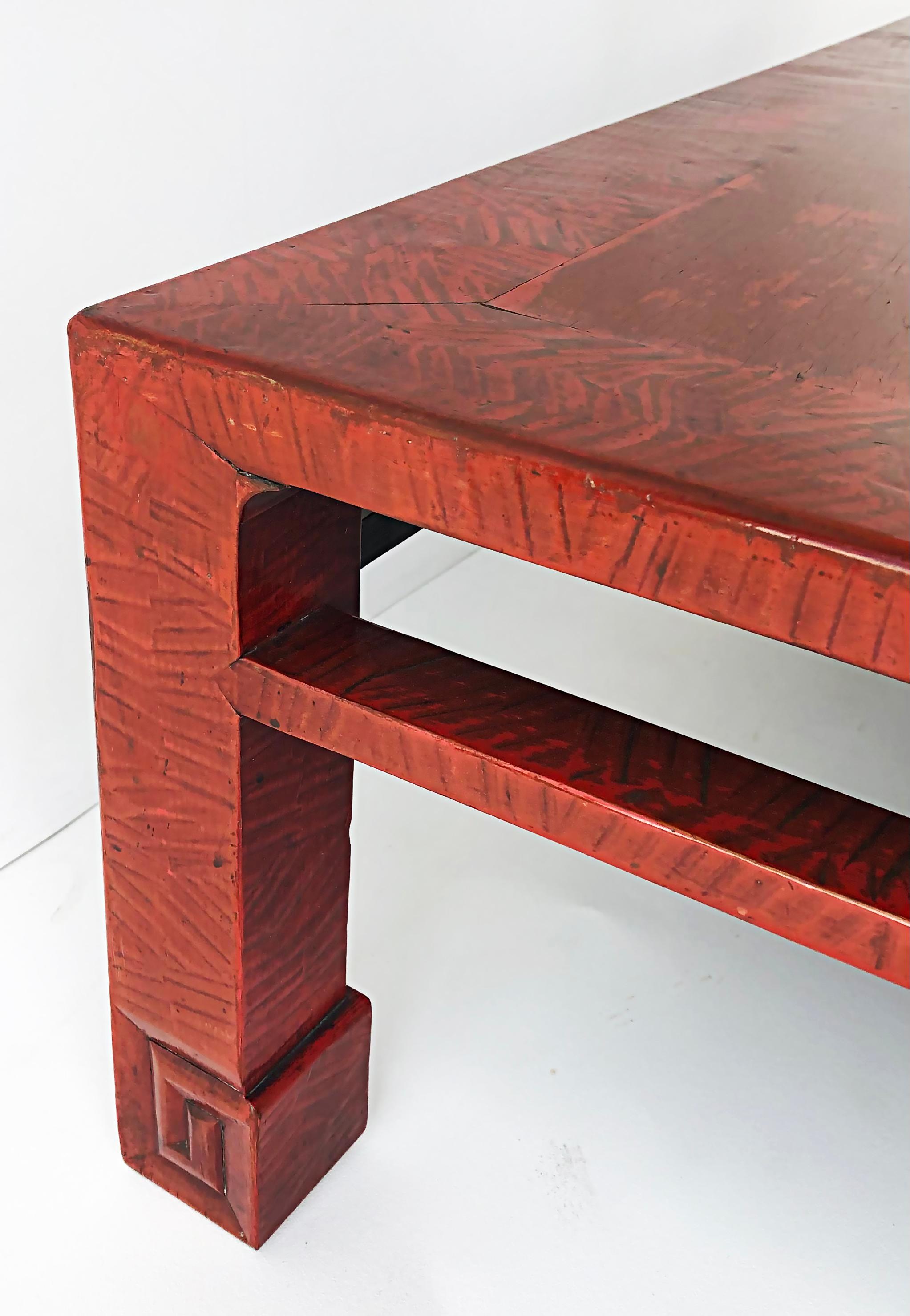 20th Century Vintage Chinese Red Lacquered Rectangular Coffee Table