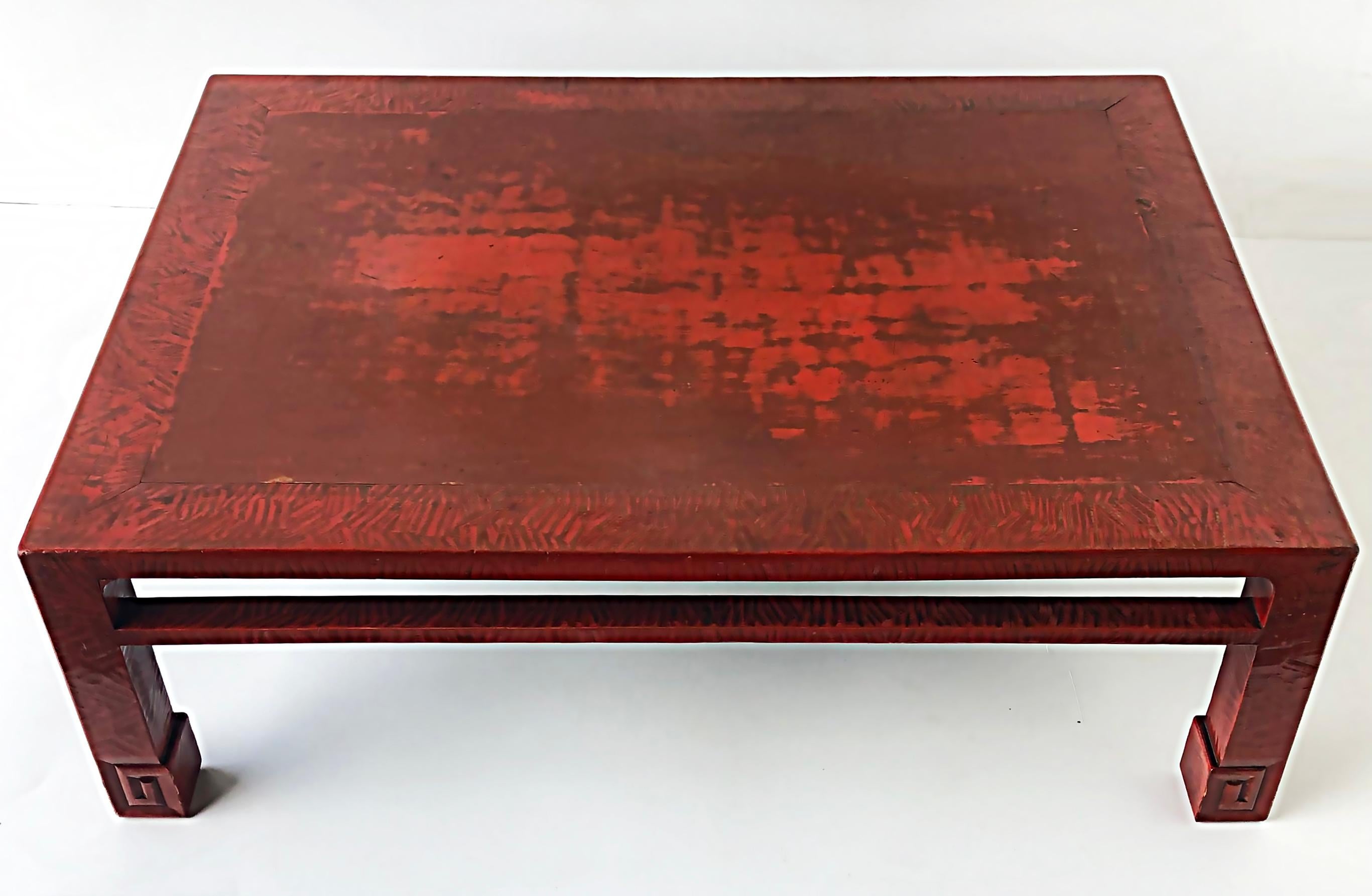 Vintage Chinese Red Lacquered Rectangular Coffee Table 1