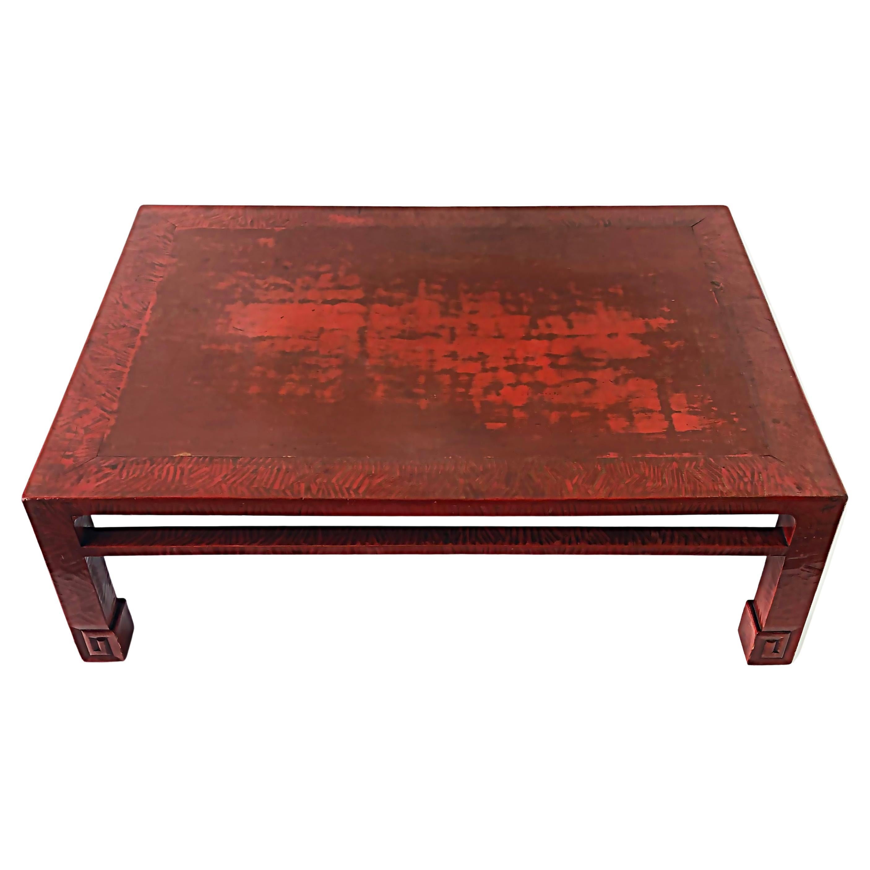 Vintage Chinese Red Lacquered Rectangular Coffee Table