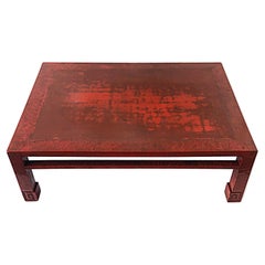 Vintage Chinese Red Lacquered Rectangular Coffee Table