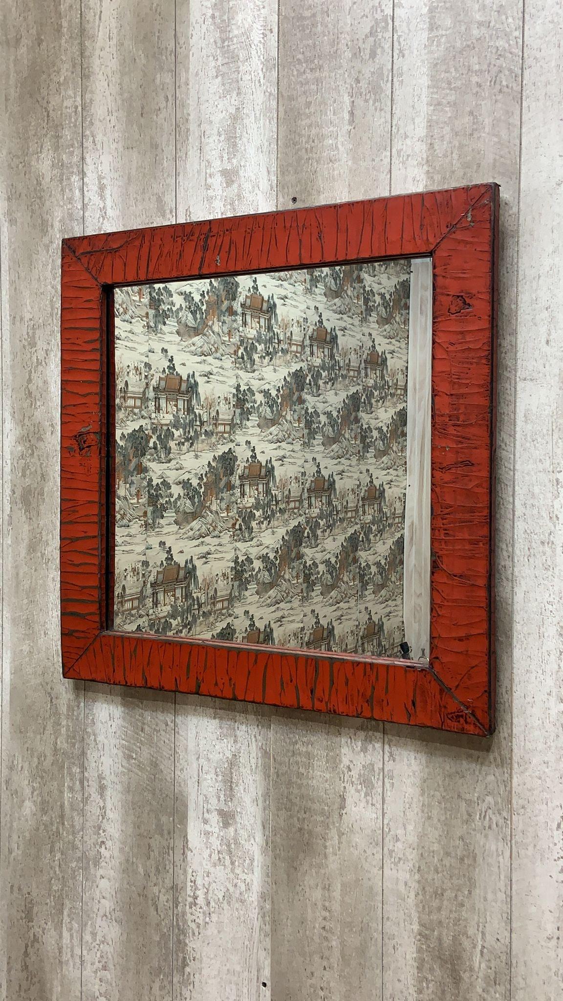 Vintage Chinese Red Linen Wrapped Square Mirror

This Vintage Chinese Province Red Linen Wrapped Square Mirror is a perfect piece to elevate any room. Hand crafted in the Shanxi Province of China, the mirror is linen wrapped with lacquer. The mirror