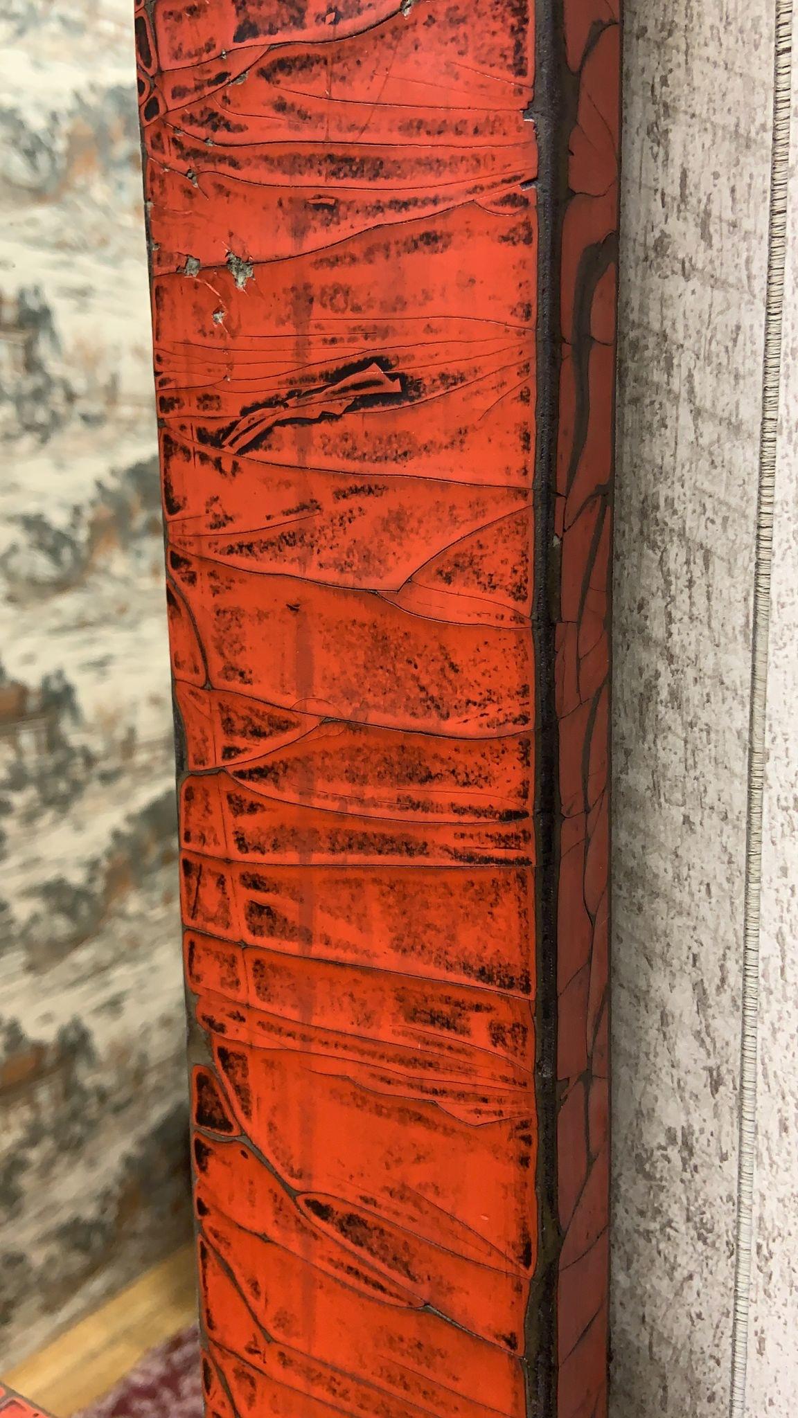 Vintage Chinese Red Linen Wrapped Square Spiegel (Handbemalt) im Angebot