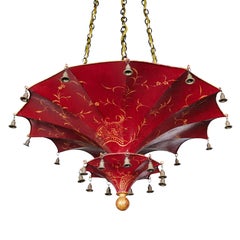 Vintage Chinese Red Pagoda Style Hanging Light Fixture by John Rosselli