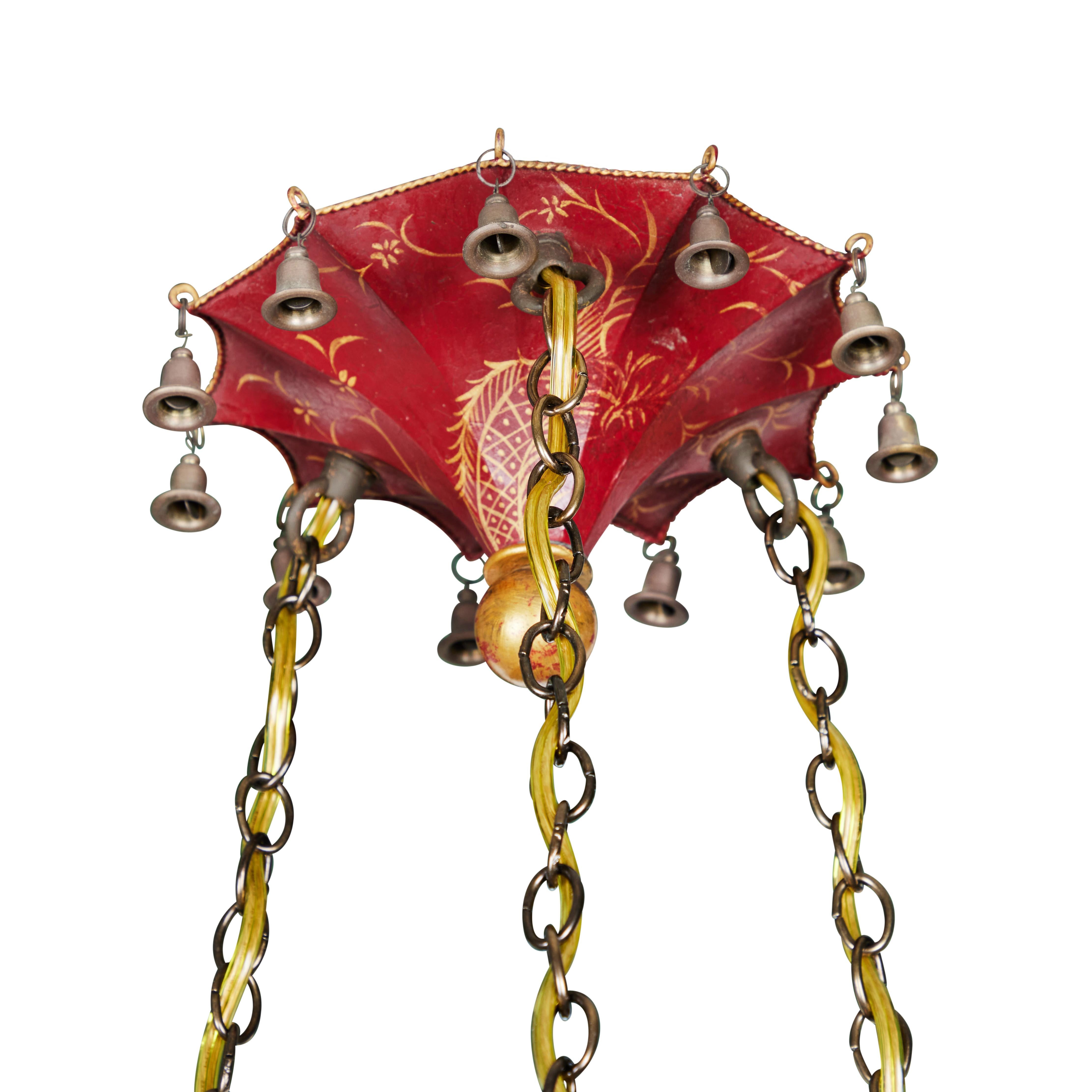 20th Century Vintage Chinese Red Pagoda Style Hanging Light Fixture by John Rosselli