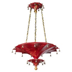 Vintage Chinese Red Pagoda Style Hanging Light Fixture by John Rosselli