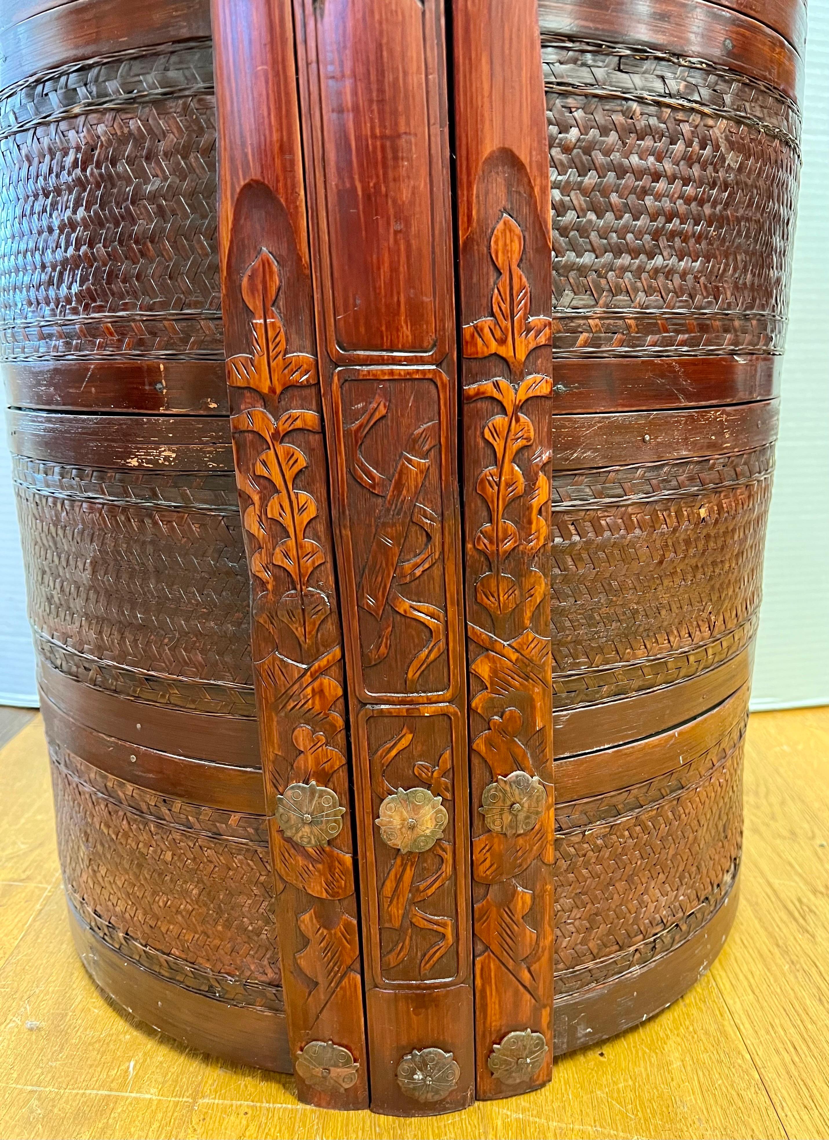 Chinese Export Vintage Chinese Red Rattan Wedding Basket