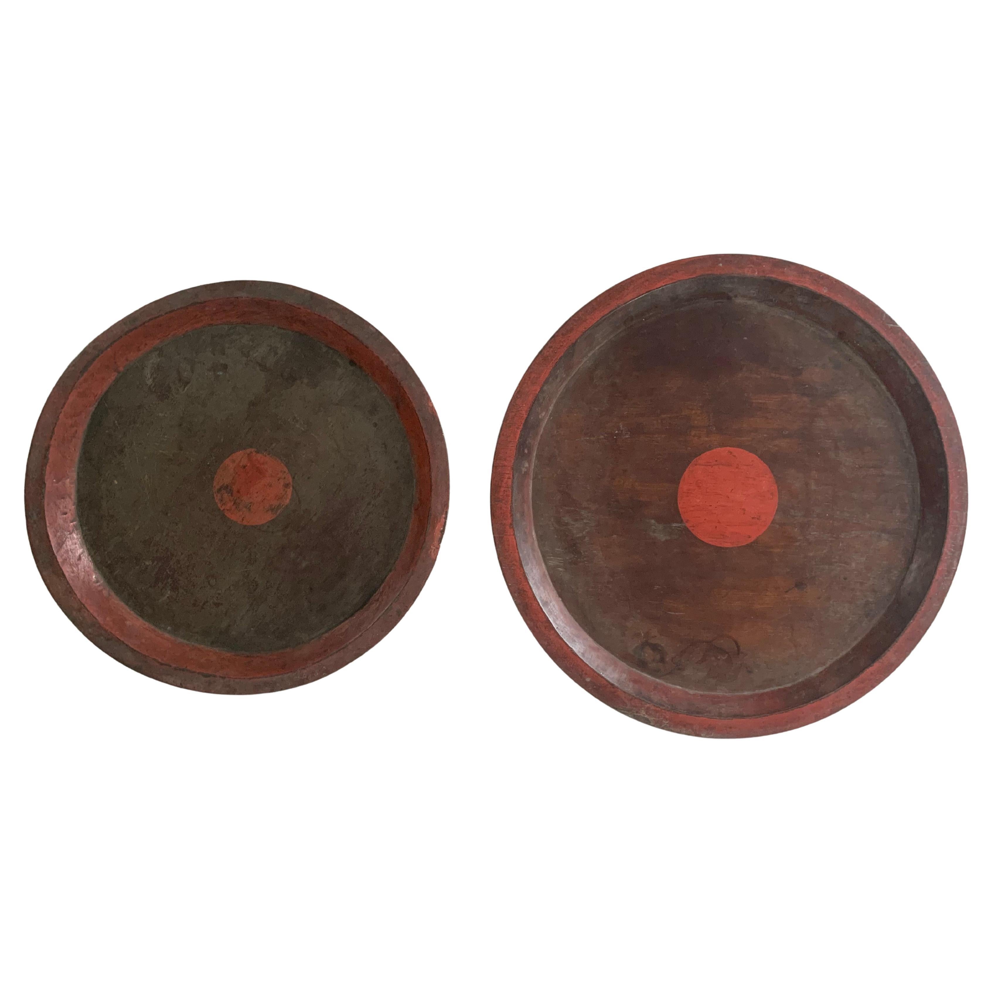 Vintage Chinese Red Wood Trays Set