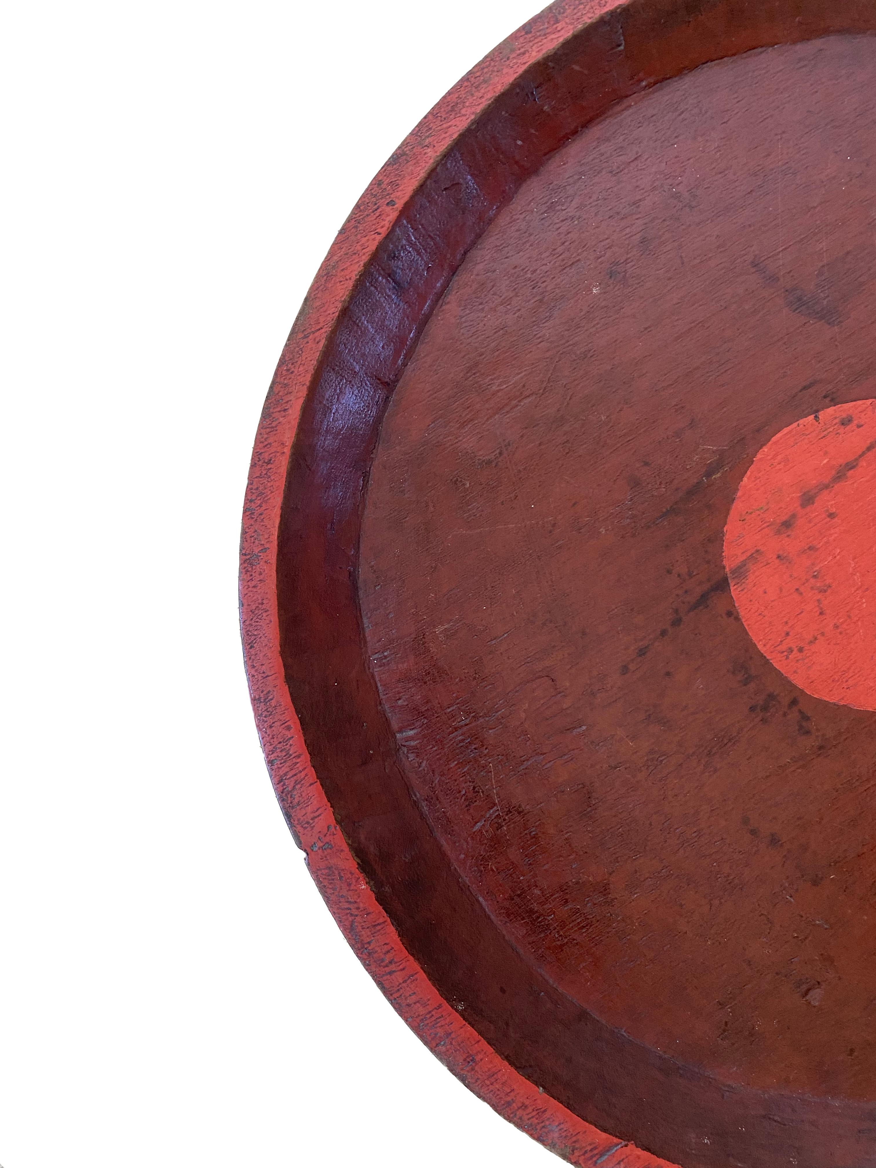 Hand-Crafted Vintage Chinese Red Wood Tray For Sale