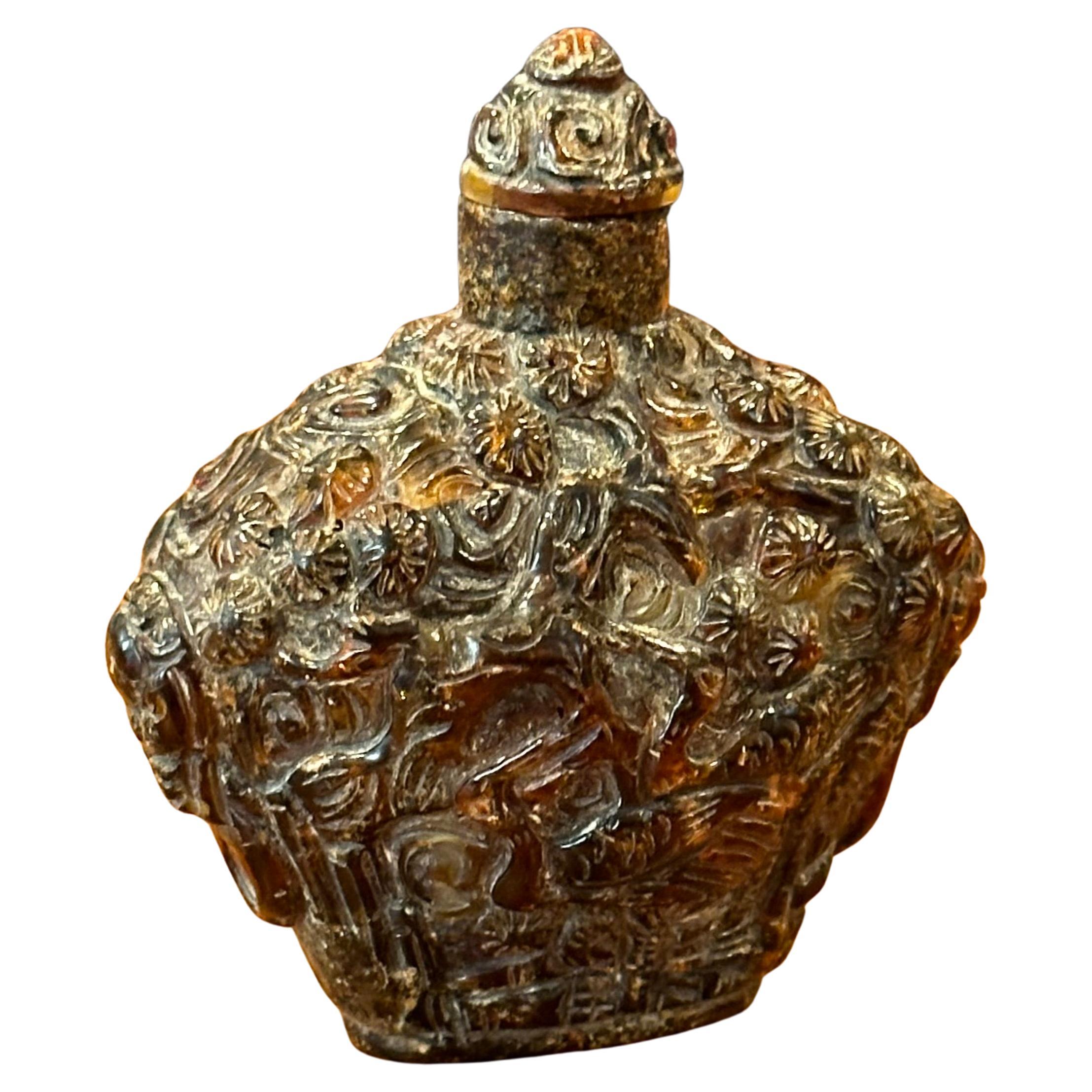 Chinese Export Vintage Chinese Relief Amber Snuff Bottle For Sale
