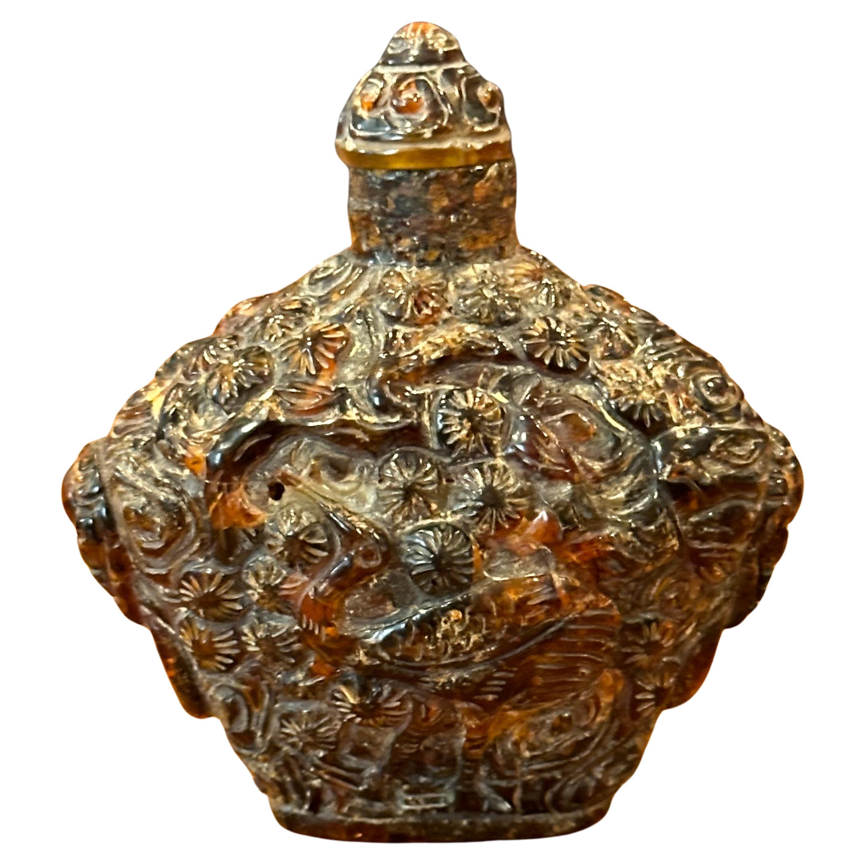 Vintage Chinese Relief Amber Snuff Bottle For Sale