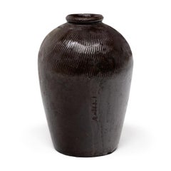 Vintage Chinese Ridged Wine Jar, Early 20th Century