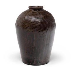 Vintage Chinese Ridged Wine Jar, Early 20th Century