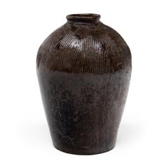 Vintage Chinese Ridged Wine Jar, Early 20th Century