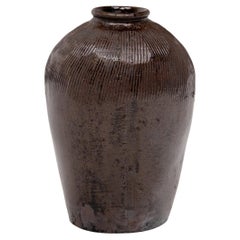 Vintage Chinese Ridged Wine Jar, Early 20th Century