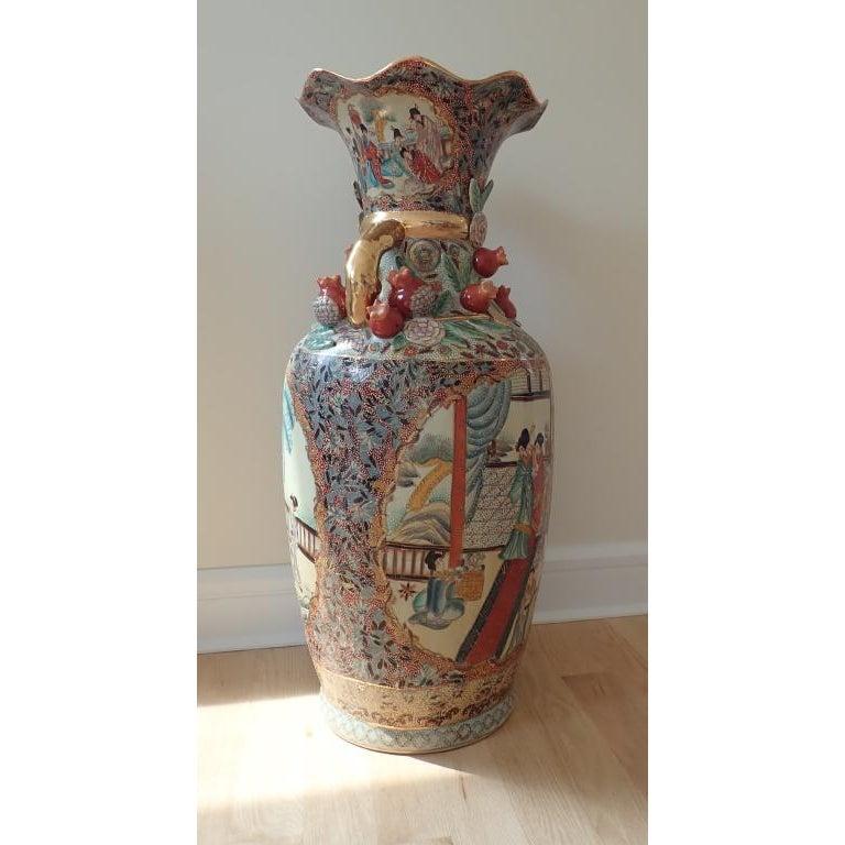 Hand-Painted Vintage Chinese Rose Canton Floor Vase