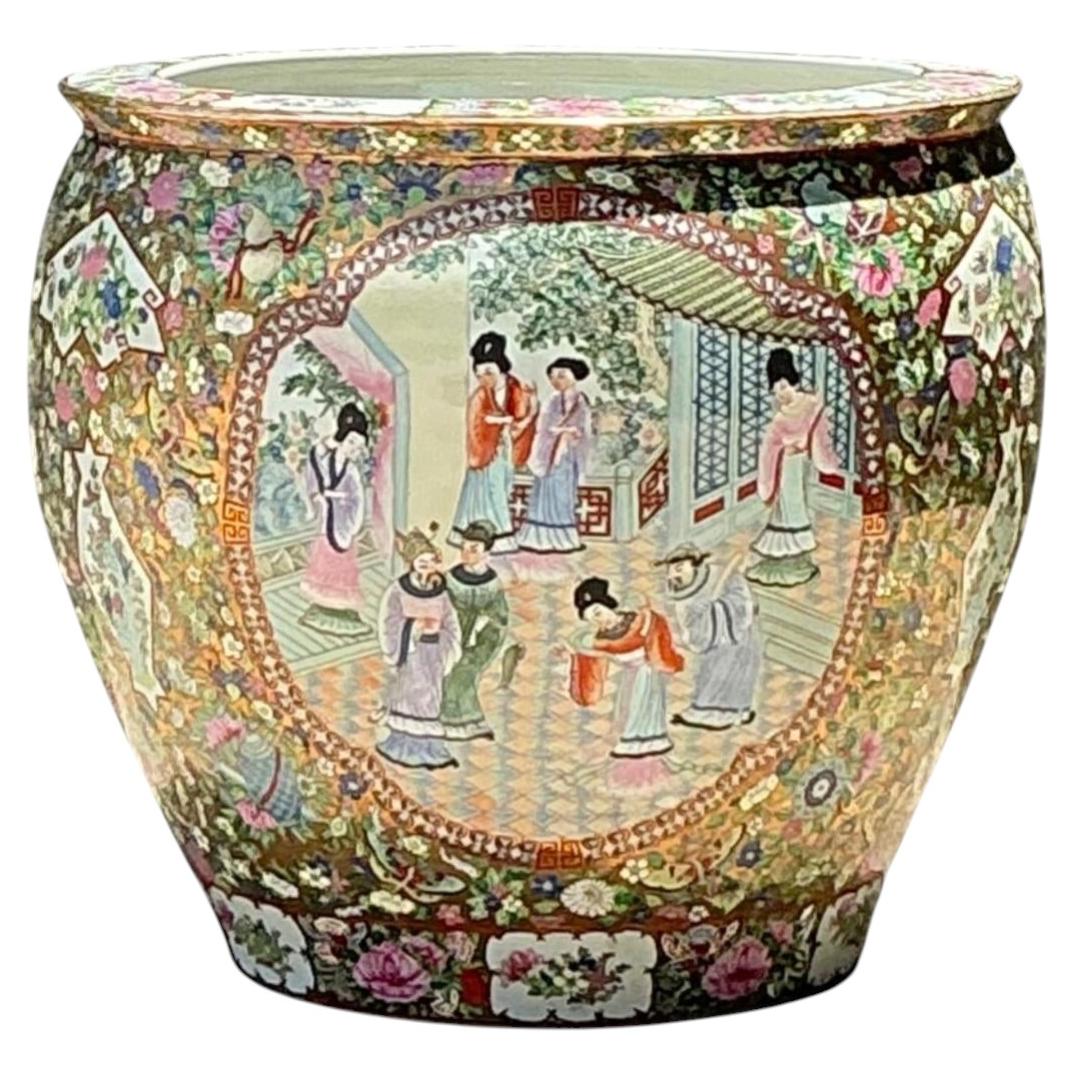 Vintage Chinese Rose Famile Large Planter