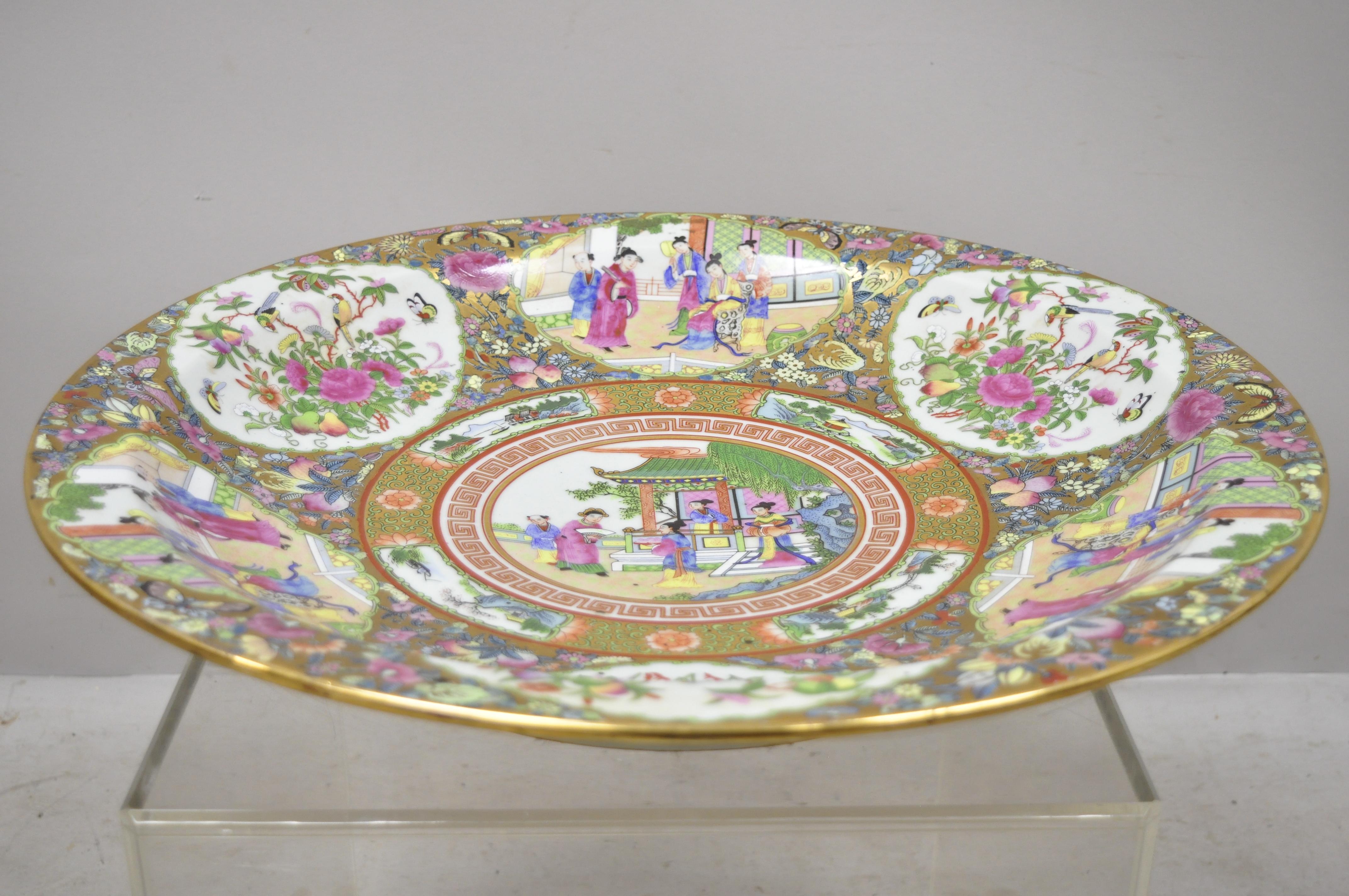 Vintage Chinese Rose Medallion Porcelain Figural Decorated Charger Deep Bowl 6