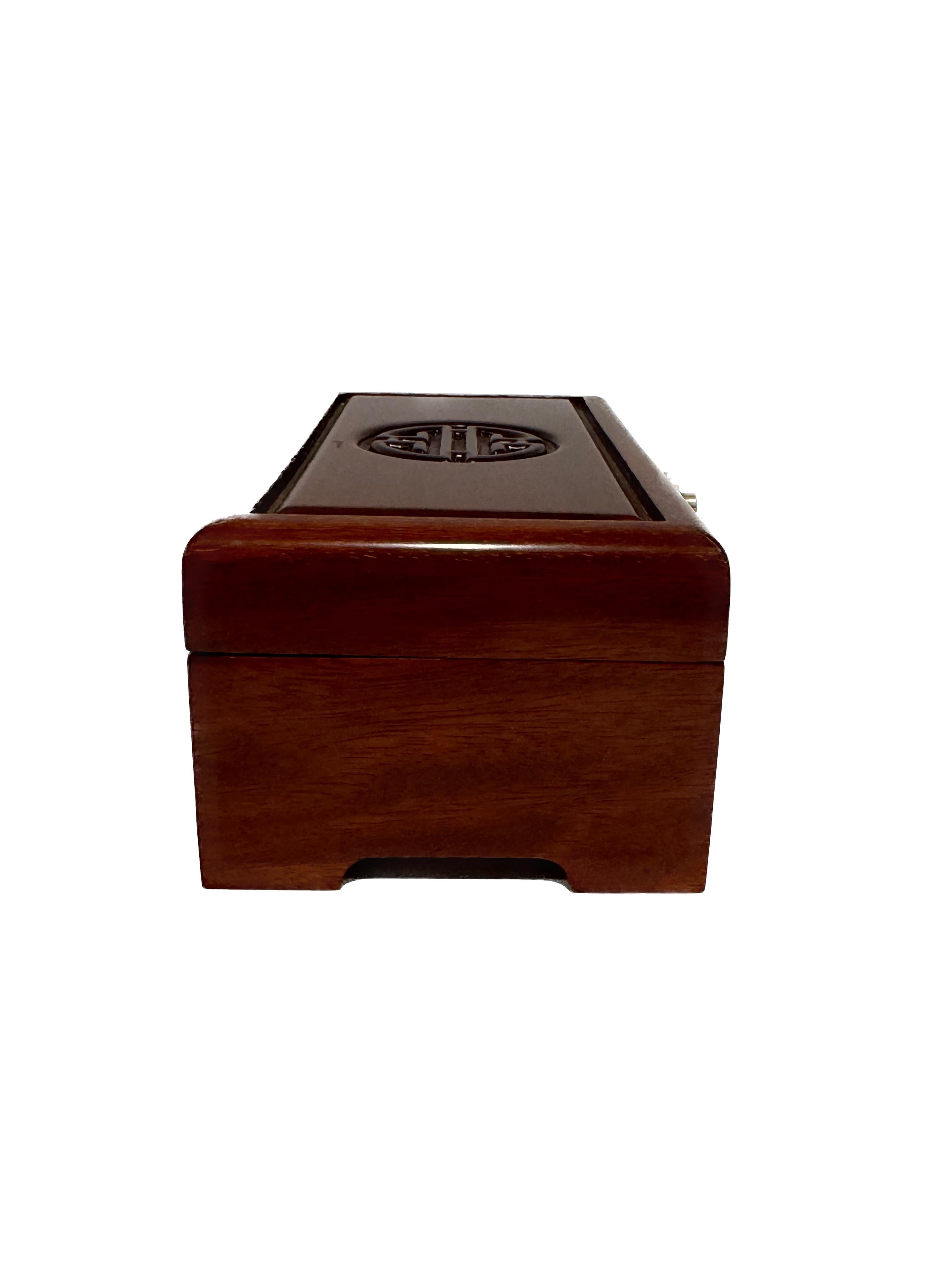 Vintage Chinese Rosewood And Brass Longevity Ring Jewelry Small  Box In New Condition In Studio City, CA