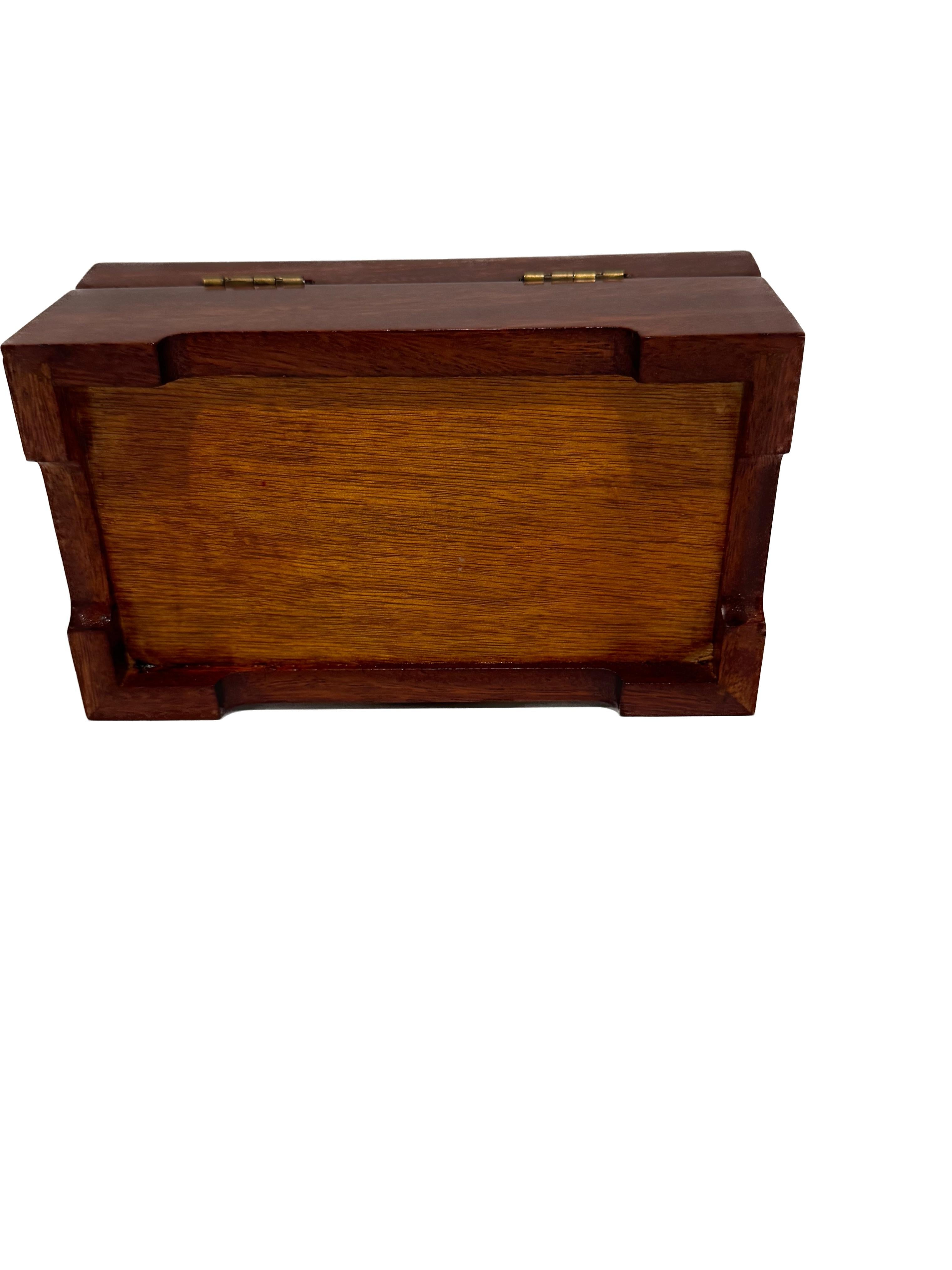 Vintage Chinese Rosewood And Brass Longevity Ring Jewelry Small  Box 1