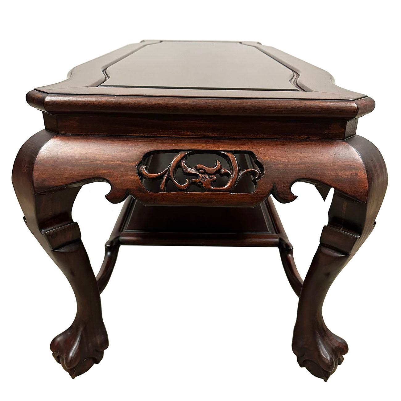 Chinese Export Vintage Chinese Rosewood Carved Coffee Table with Dragon Motif For Sale