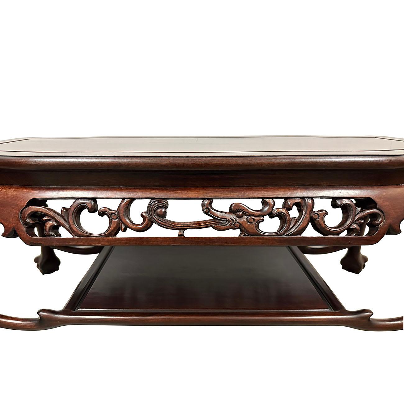 Mid-20th Century Vintage Chinese Rosewood Carved Coffee Table with Dragon Motif For Sale