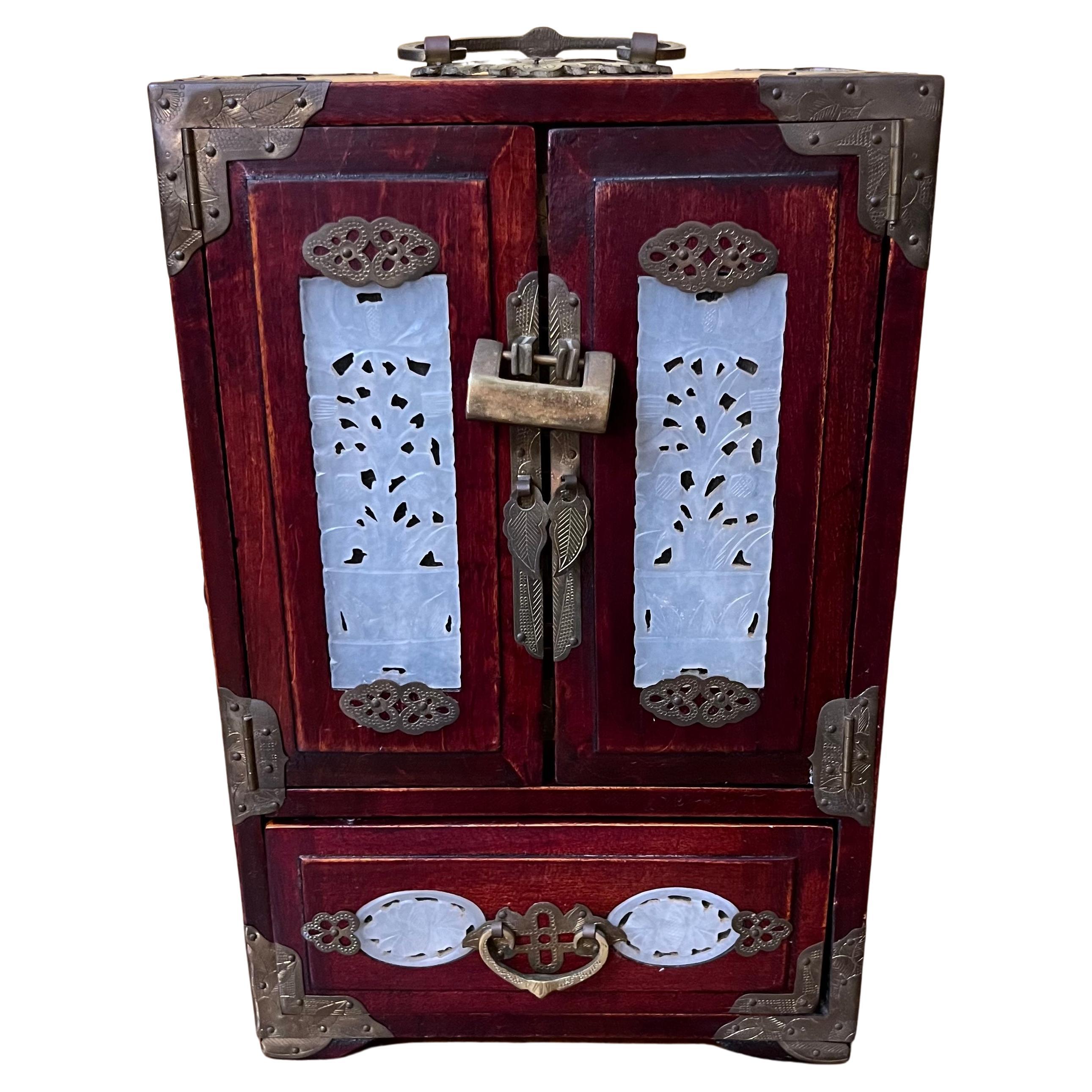 Vintage Chinese Rosewood Jade Jewellery Box