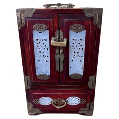 Antique Chinese Rosewood Jade Jewellery Box