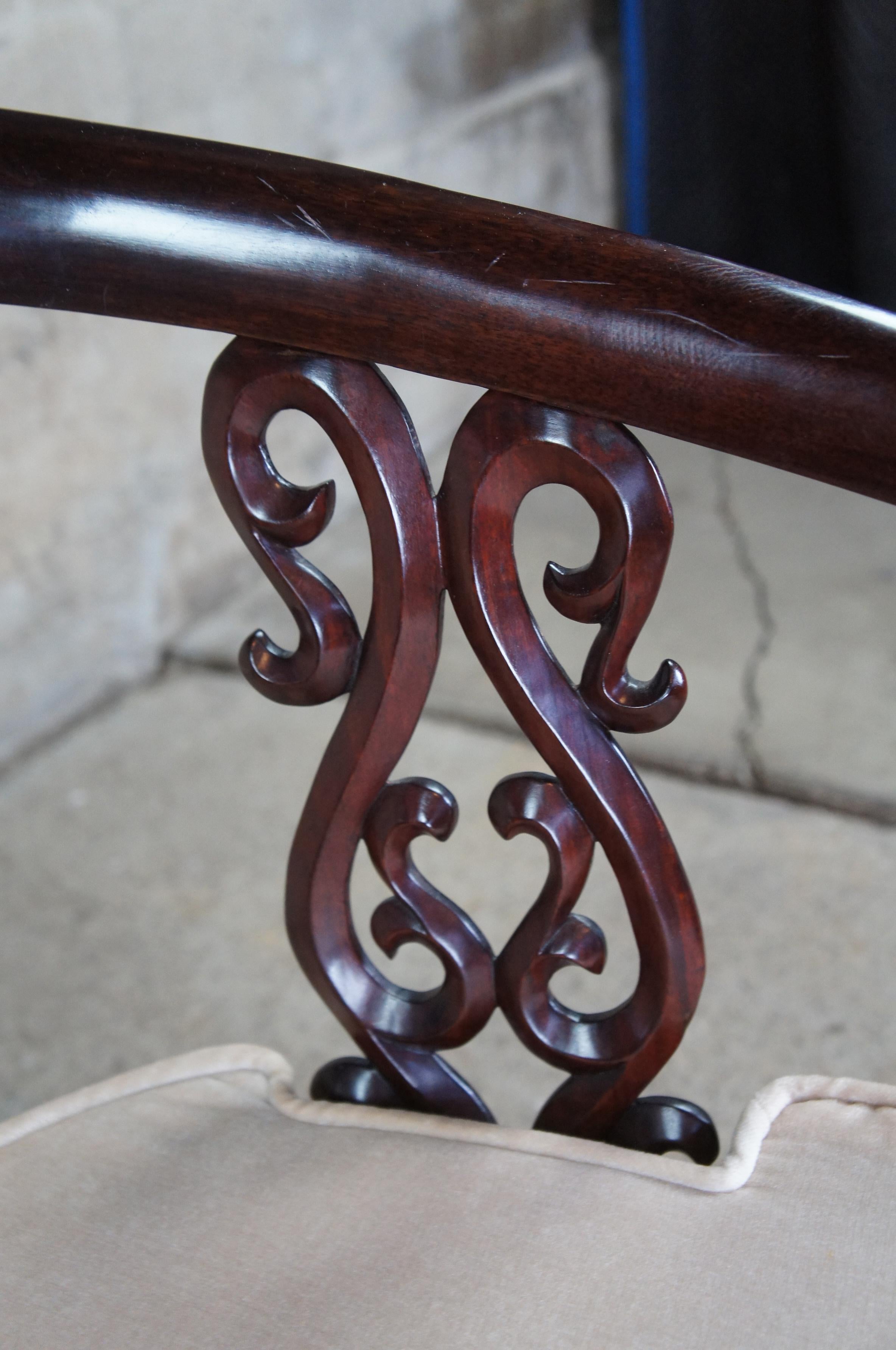 Vintage Chinese Rosewood Ornate Figural Horseshoe Yoke Arm Accent Club Chair 1