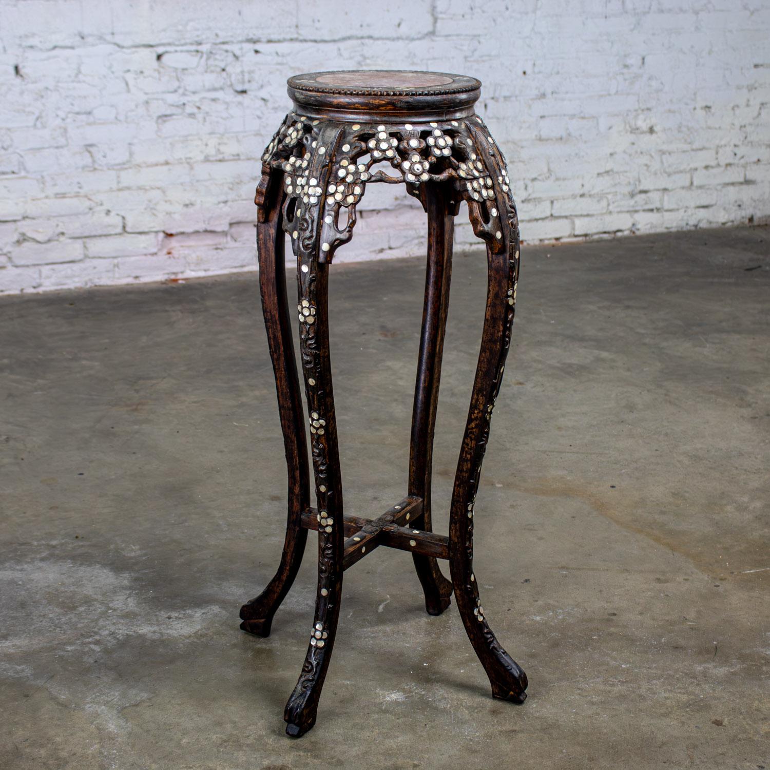 Vintage Chinesisch Palisander Sockel Pflanzenständer w/Mutter der Perle eingelegten Details im Angebot 10