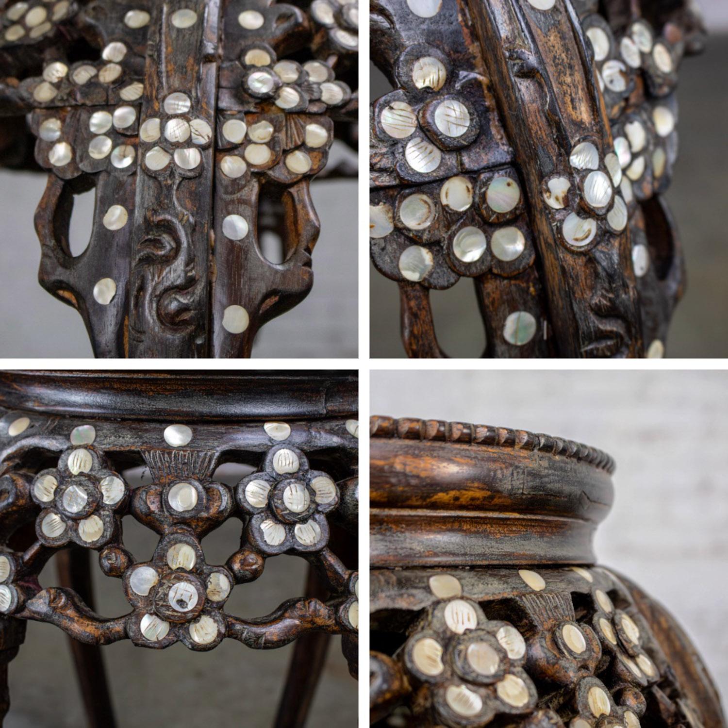 Vintage Chinesisch Palisander Sockel Pflanzenständer w/Mutter der Perle eingelegten Details im Angebot 11