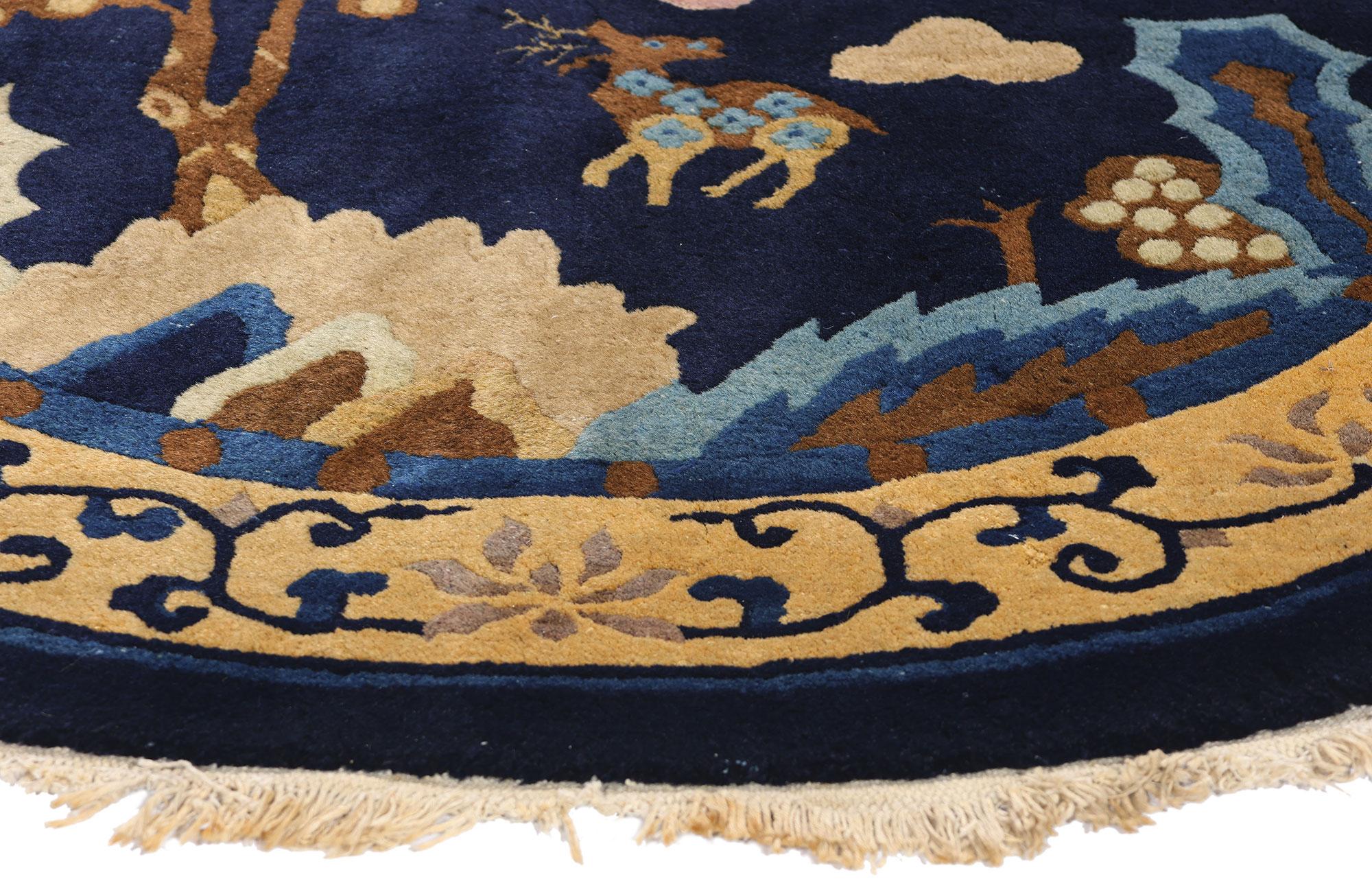 Hand-Knotted Vintage Chinese Round Peking Pictorial Rug, 04'00 x 03'09 For Sale