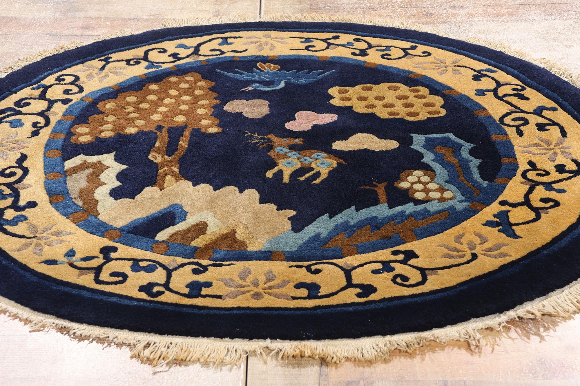 Wool Vintage Chinese Round Peking Pictorial Rug, 04'00 x 03'09 For Sale