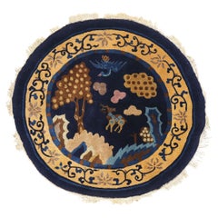 Vintage Chinese Round Peking Pictorial Rug, 04'00 x 03'09