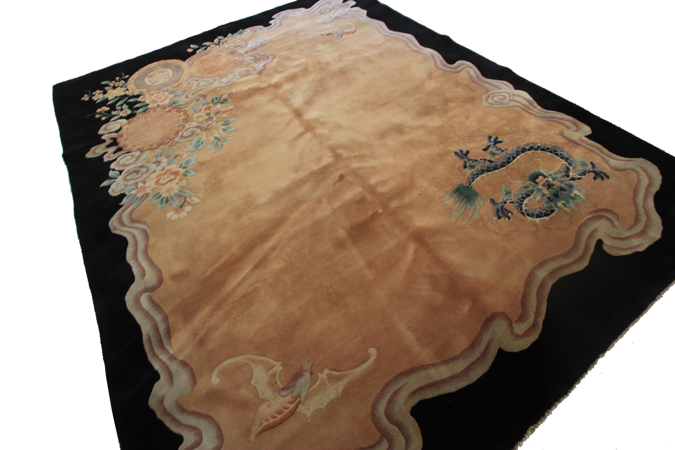 Chinois Tapis chinois vintage Art déco ancien grand tapis rose en vente