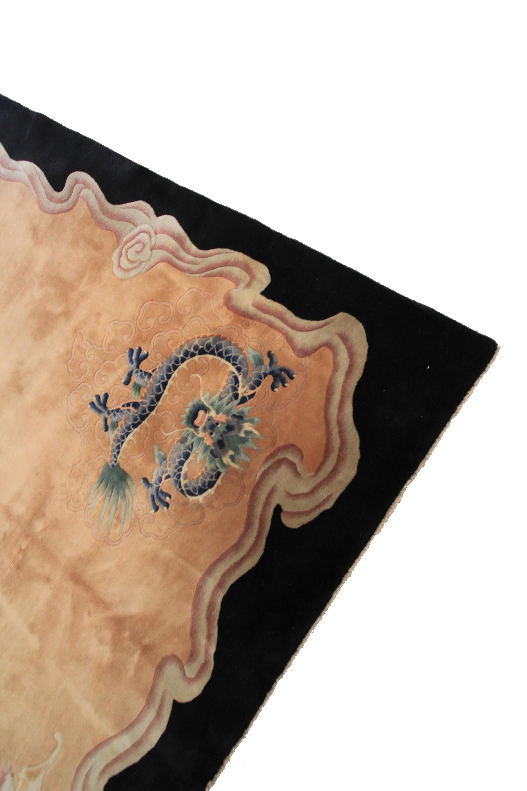 Alfombra China Vintage Alfombra Art Decó Antigua Alfombra China Grande Rosa 8X10 Anudado a mano en venta