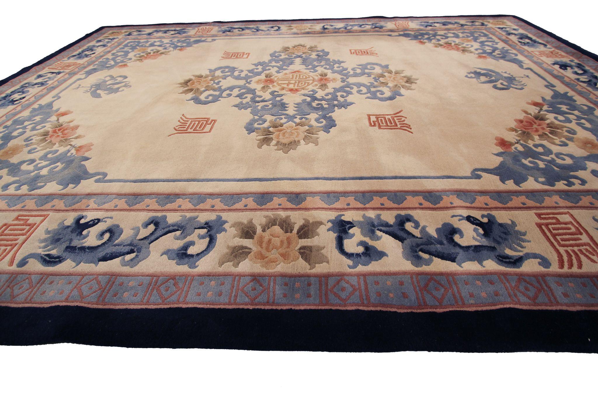 Chinois Tapis chinois Art Déco ivoire 1960, Tapis Art Déco chinois en vente